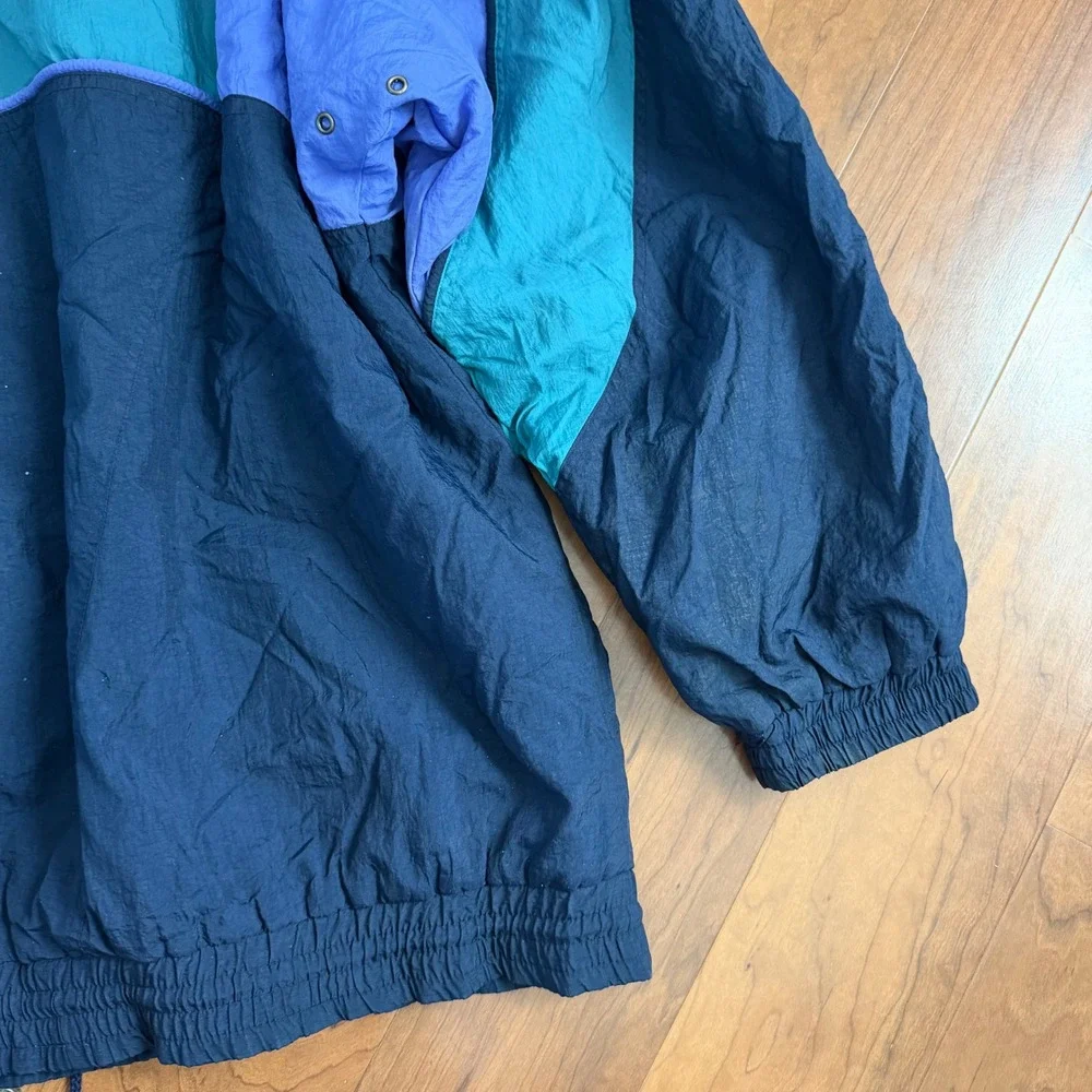 Vintage Adidas Half Zip Windbreaker XL Teal Purple 80s 90s Trefoil Jacket Y2K